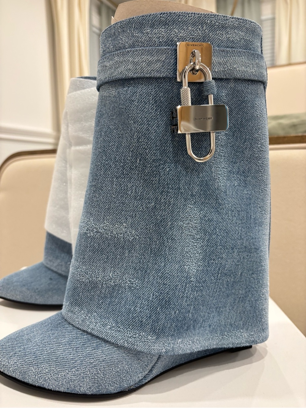 Givenchy Light Blue Denim Shark Boots